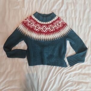 American Eagle Outfitters Blue and Red Patterned Sweater